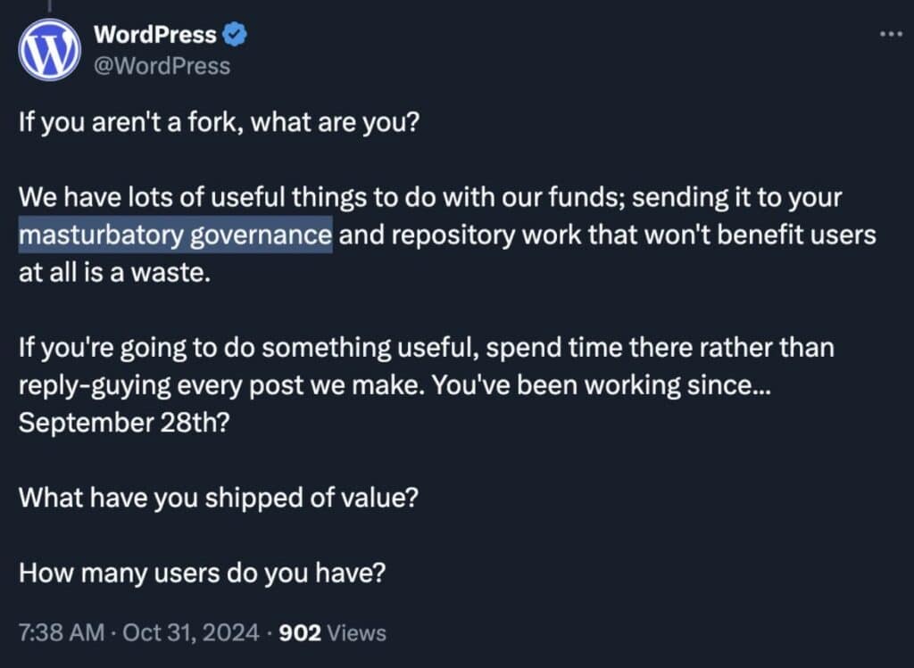 Wordpress Masturbatory Governance